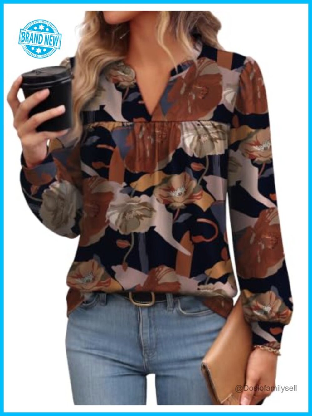 Women's Long Sleeve Pleated Tunic Blouse Ruffle V Neck Business Casual